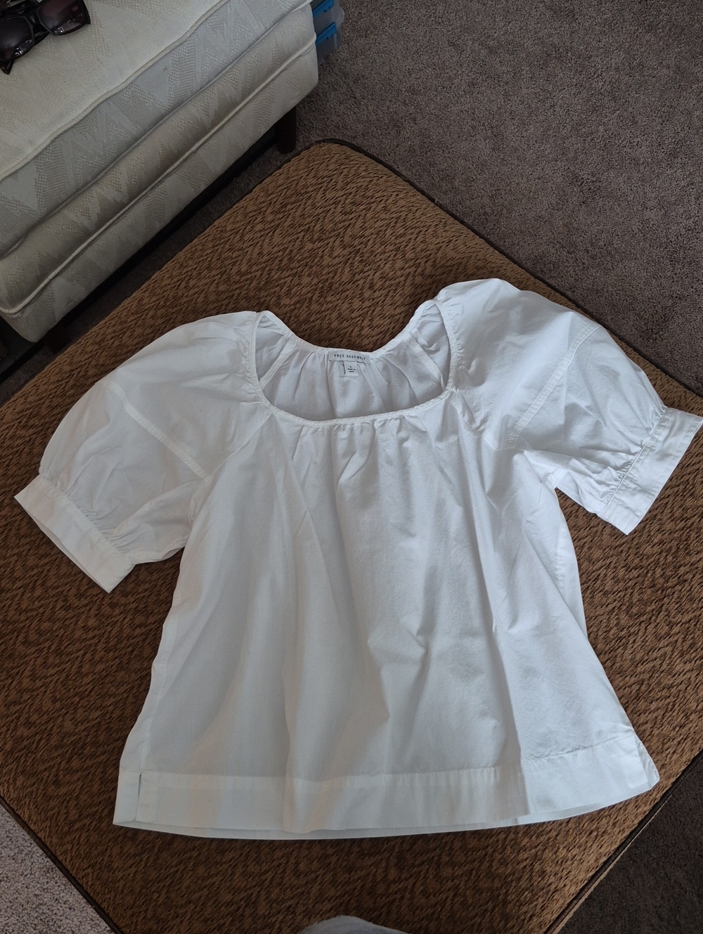 White Puff Sleeve Cotton Peasant Top -